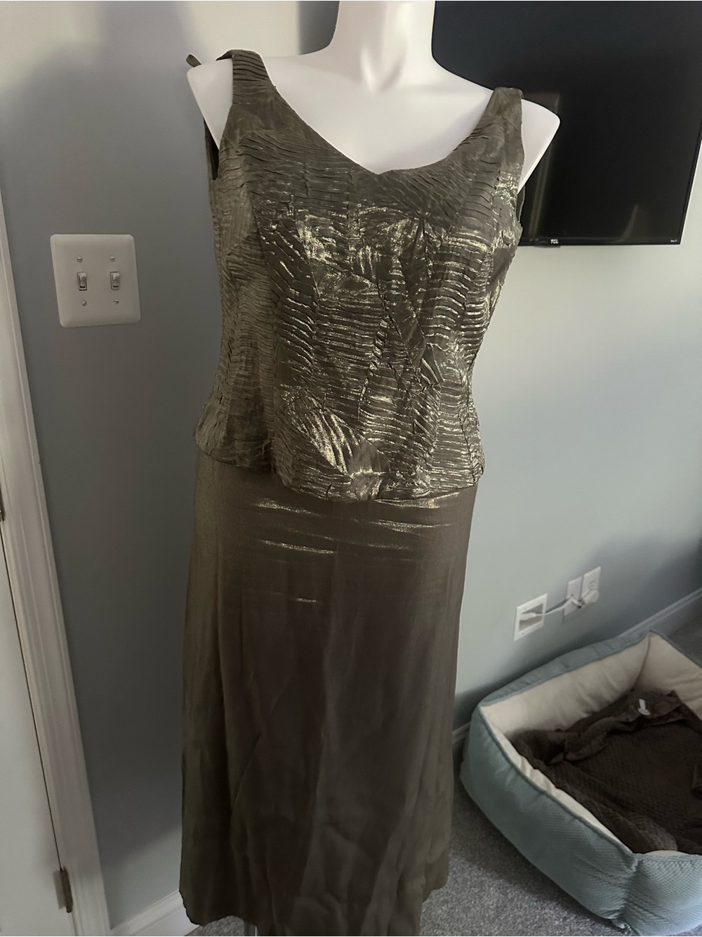 Alex Evenings Olive Metallic Two-Piece Maxi Dress